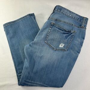 Refuge Distressed Juniors Mid Rise Dark Wash Blue Stretch Denim Cropped Jeans